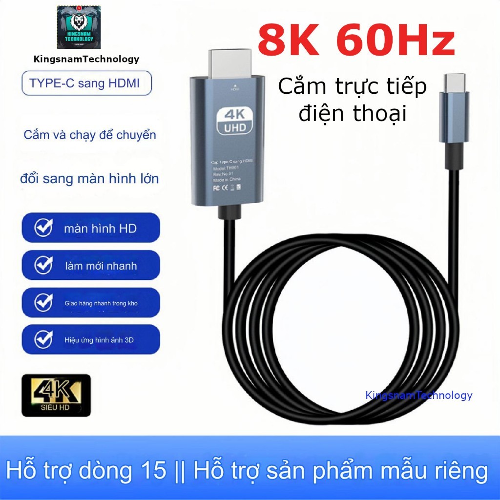 [ FullBox ]Cáp Chuyển Đổi Từ USB Type-C Sang HDMI HDTV 2.0 4K 8K Chất Lượng Cao Dài 2 Mét Tương Thích Macbook điện thoại