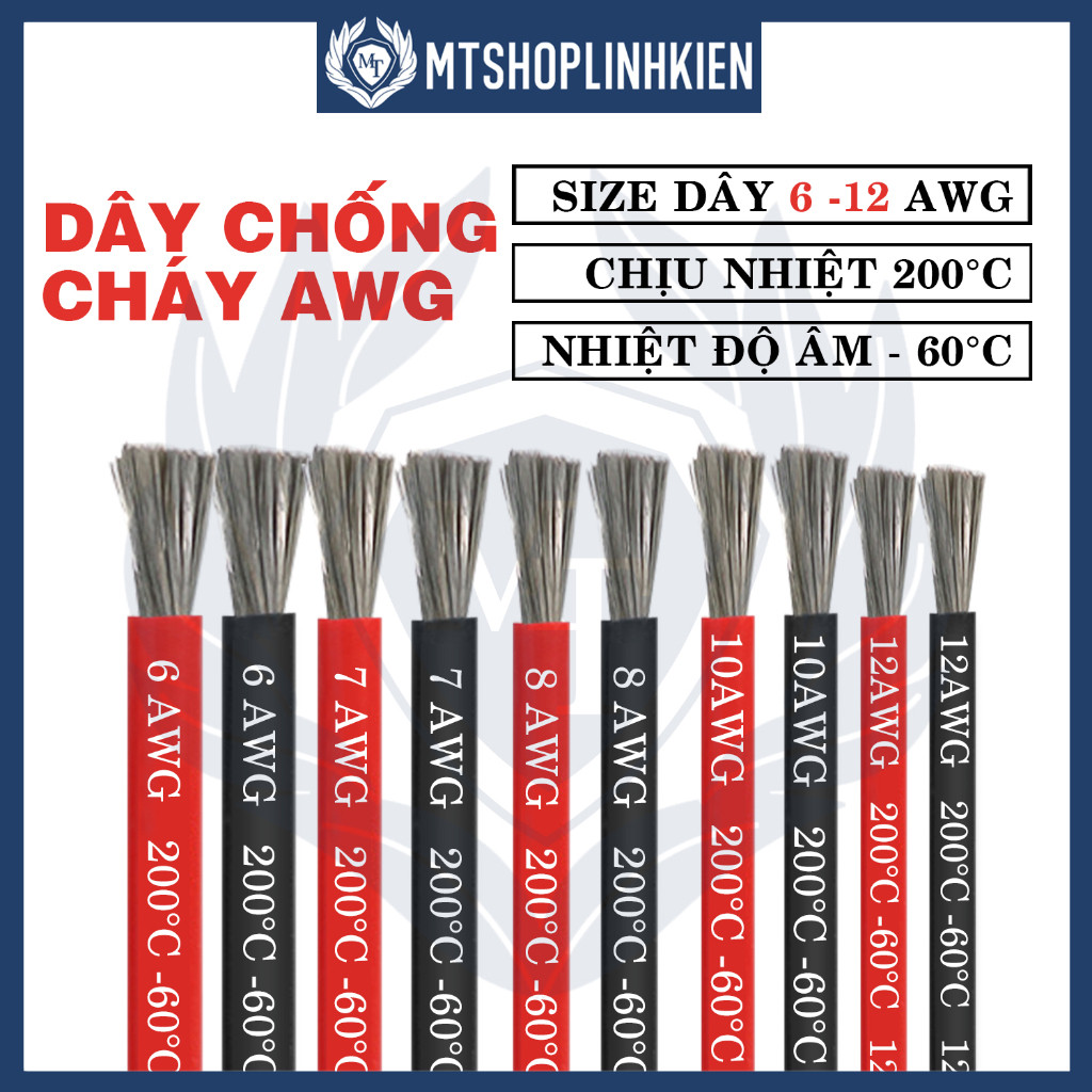 (1 mét) Dây điện 6AWG 7AWG 8AWG 10AWG 12AWG vỏ silicon chống cháy chịu nhiệt cao chịu tải cao