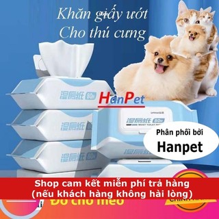 New-Hanpet- Khăn Giấy Ướt Kháng Khuẩn, Tắm Khô Cho Chó mèo 80 miếng