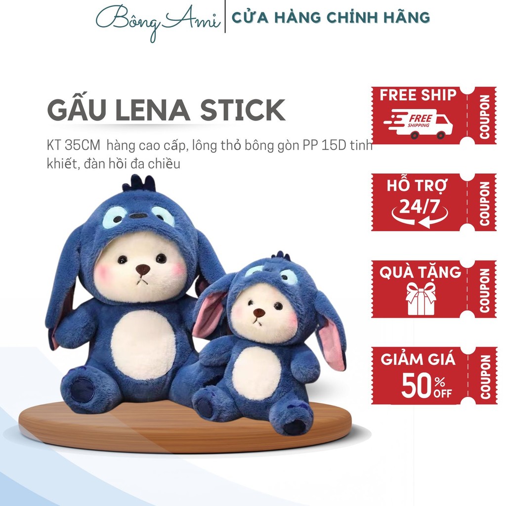 Gấu bông Lena stick size 32cm, Gấu bông lena xanh quà tặng dễ thương cho bé