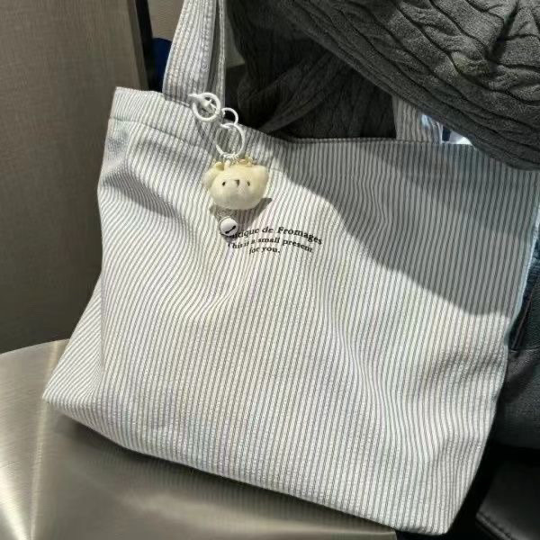 Túi Vải Bố đa năng đi lại công suất lớn đơn giản kẻ sọc thường ngày