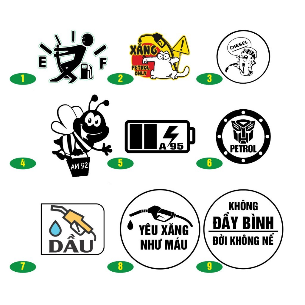 Tem Dán Nắp Bình Xăng Ô TÔ , xe bán tải, Tem dán nắp bình dầu Ô TÔ, xe bán tải