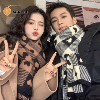 Mkeb Y2K Khăn ca rô, Khăn quàng cổ hình trái tim kẻ sọc dài dệt kim, Thời trang ấm áp dành cho học sinh Khăn choàng Cashmere dày mùa đông Unisex