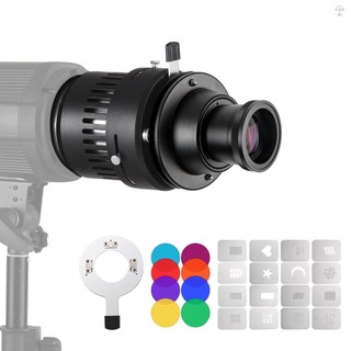 Bowens Mount Optical Snoot Hình nón Focalize Condenser Nghệ thuật Hiệu ứng đặc biệt Hình chùm tia Xi lanh ánh sáng với 85mm F2.4 Khe cắm thẻ ống kính Bộ chuyển đổi 16 chiếc Thẻ đồ họa & 8 chiếc Bộ lọc màu