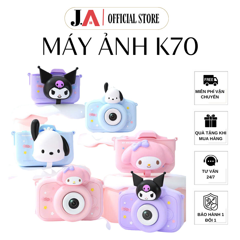 Máy Chụp Ảnh, Quay Sanrio K70 Tặng Thẻ Nhớ, Camera HD 1080 Cho Bé Hình Kuromi, Hello Kitty Dễ Thương