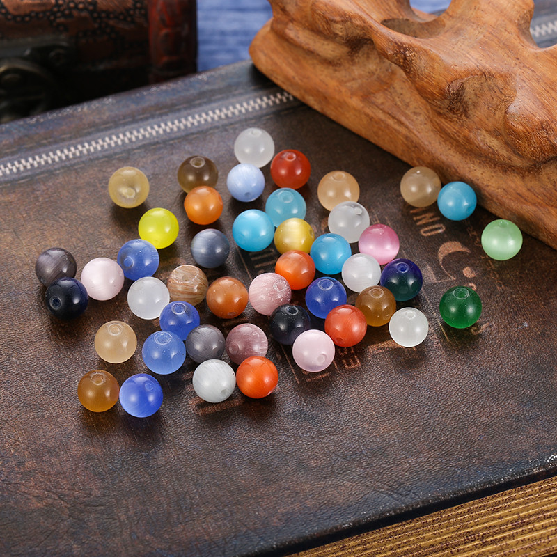 Bộ kẹp tóc đá chất liệu opal và pha lê, hạt đường kính 4mm mắt mèo đầy màu sắc