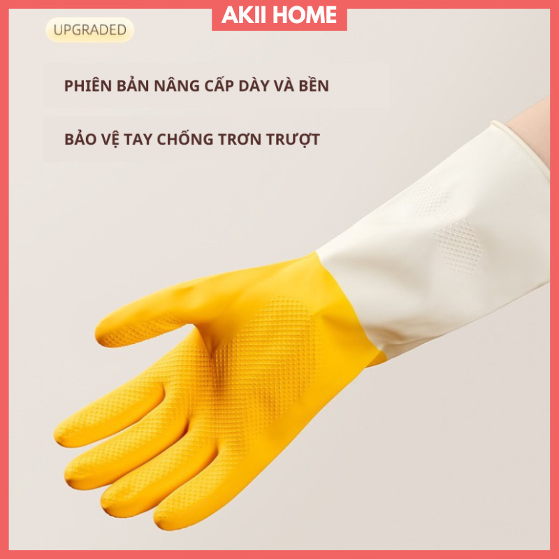 (Dày và bền) Găng tay cao su nhà bếp, rửa chén, vệ sinh nhà cửa, chống thấm nước, bản nâng cấp mới N