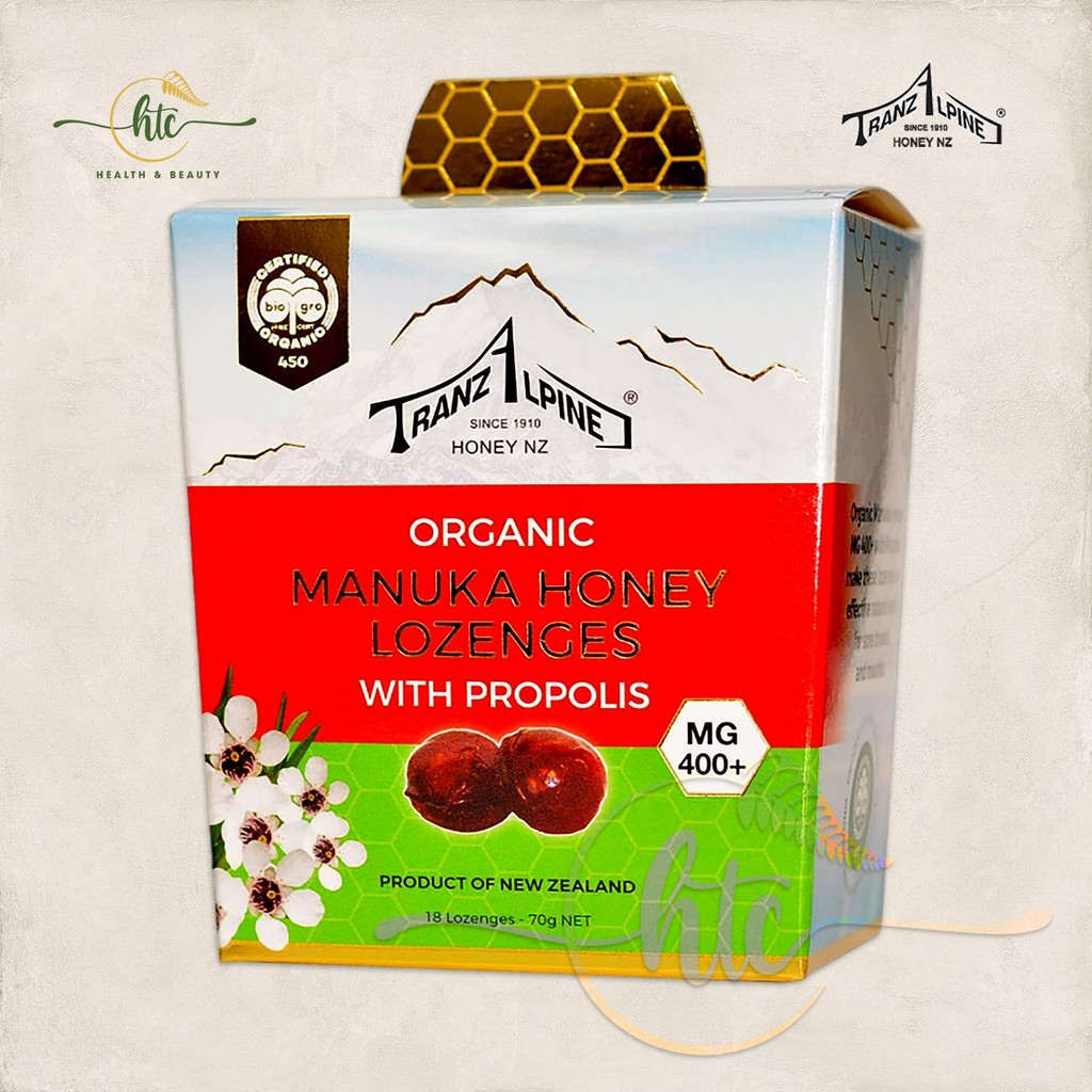 Kẹo Ngậm Giảm Ho, Đau Họng Mật Ong MG400+ TranzAlpine Organic Manuka Honey Lozenges 6 Viên/ 18 Viên