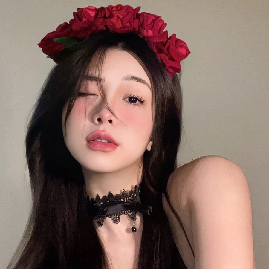 Băng đô hoa hồng đỏ, phụ kiện tóc Lolita cos, vòng hoa cô dâu Goth, phụ kiện tóc đen Lolita, Hallowe