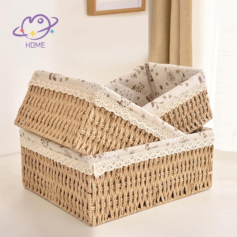 [mayhome] Multi-Purpose Storage Basket Imitation Rattan Desktop Sundries Organizer Cosmetics Snack B