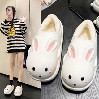 2024 phong cách mới gót bông dép nữ mùa thu đông ấm áp mặc nhà ngoài trời chống trượt cộng với giày cotton chống thấm nước dày nhung