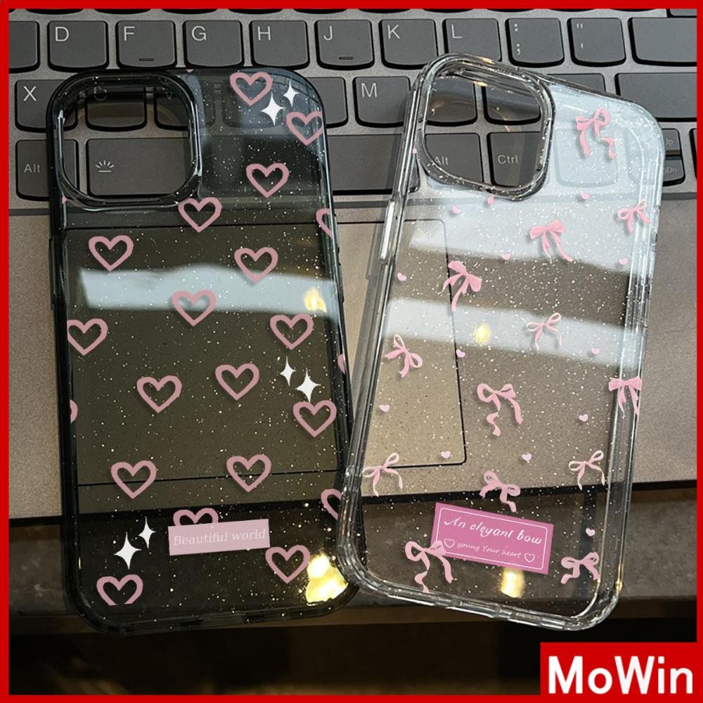 Movin - Ốp lưng iPhone 16 Pro Max iPhone 11 siêu sáng lấp lánh trong suốt TPU mềm Trái tim và nơ màu hồng dễ thương Compatible iPhone15 Pro max 14 13 12 Pro max XS XR 7 Plus 8 Plus