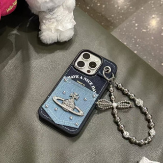 3d Kim Cương Hành Tinh Cao Bồi Túi Đựng Thẻ Ốp Lưng Điện Thoại iPhone 12 13 14 15 16 Pro Max Vỏ Bạc Hạt Dây Treo Dây denim Cứng Cho iPhone16Promax