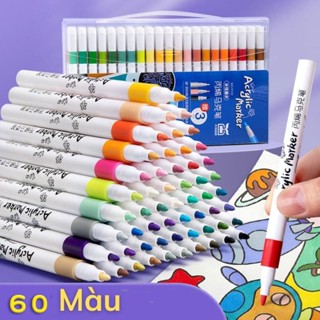  Hộp bút Màu Acrylic 60 Màu Đầu Nhọn Bút màu vẽ sơn chống nước bộ cọ vẽ trên mọi chất liệu bề mặt bo 