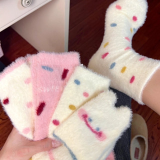 Tất Nhung Chồn Hồng Cho Nữ Phong Cách Hàn Quốc Dày Ấm Áp Ngủ Mùa Đông Dễ Thương Tất Lông Tơ Thoải Mái