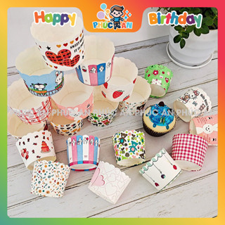 [Mẫu ngẫu nhiên] Sét 50 ly nhỏ cupcake nướng bánh muffin giấy cứng không cần khuôn
