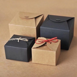 [Combo 3]Hộp quà   kraft vuông mini nắp cài thắt nơ Vintage kèm rơm lót, hộp giấy kraft H50