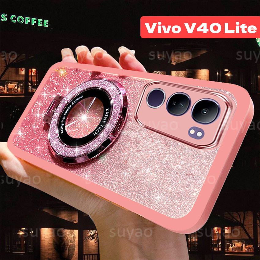 Dành Cho VivoV40Lite Vivo V40 Lite Y19S Y200 2024 Ốp lưng Bling Giá Đỡ VivoY19S VivoV40 V40Lite Từ Lấp Lánh TPU Sang Trọng Dễ Thương Vỏ Mềm Chống Sốc Full Vỏ Ốp Lưng