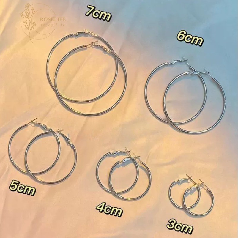 Roselife 2 Chiếc Thời Trang Đường Phố Bạc 3 / 4 / 5 / 6 / 7cm Hình Học Vòng Tròn Vòng Bông Tai Dành Cho Nữ Bé Gái Trang Sức Tai Tròn