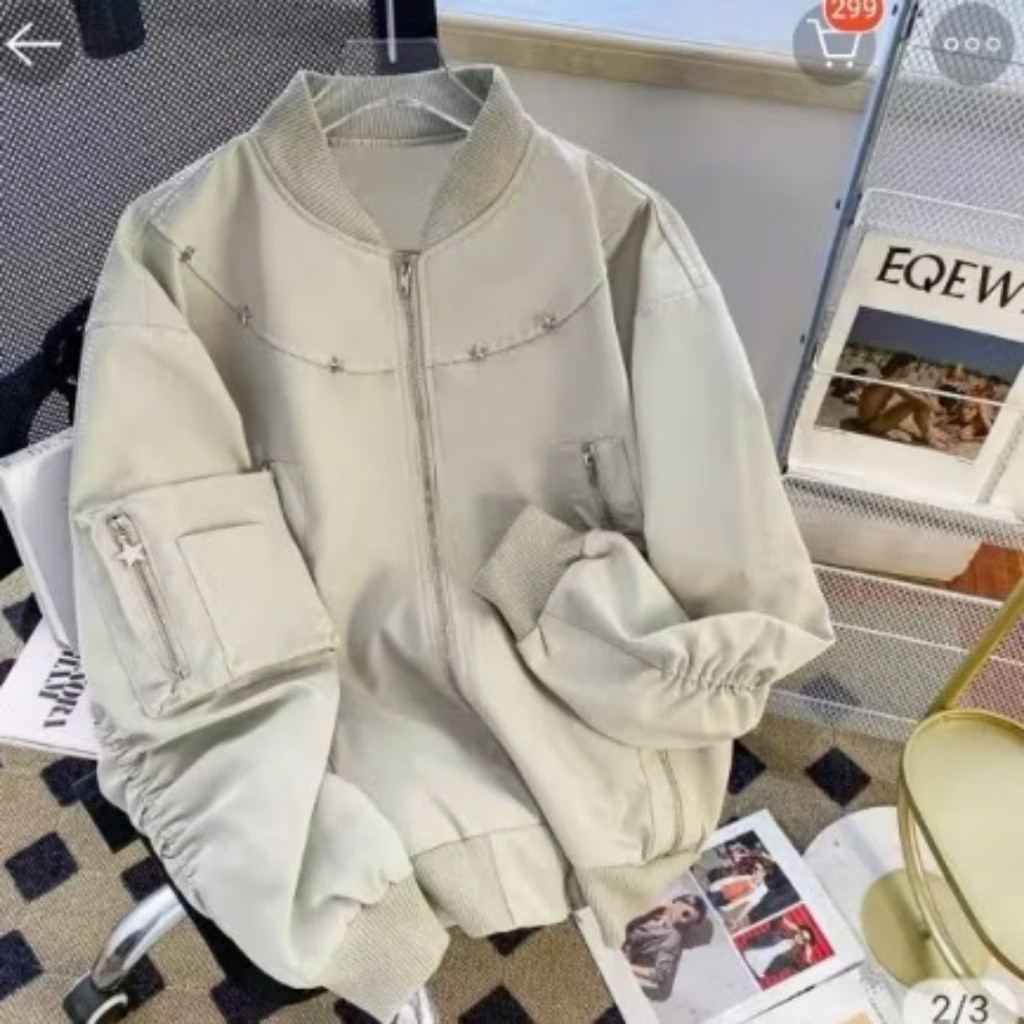  Áo Khoác Bomber Ngôi Sao Vòng Cổ Be 2 Lớp Zang Shop Chống Nước Cản Gió Unisex 