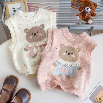 Áo Khoác Gile Len Họa Tiết Gấu Cho Bé Gái 1-6 Tuổi MINTSCLOSET Quảng Châu -  AK8591