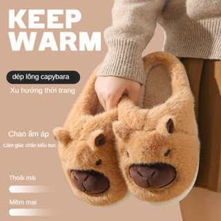 Dép lông trong nhà cute capybara nữ mùa thu đông đi ngoài 4CM đế dày trong nhà giữ ấm Dép bông bít mũi bán buôn