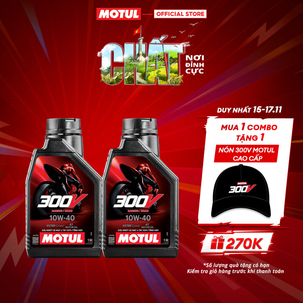 Combo 2 Dầu nhớt xe máy MOTUL 300V FACTORY LINE ROAD RACING 10W40 1L