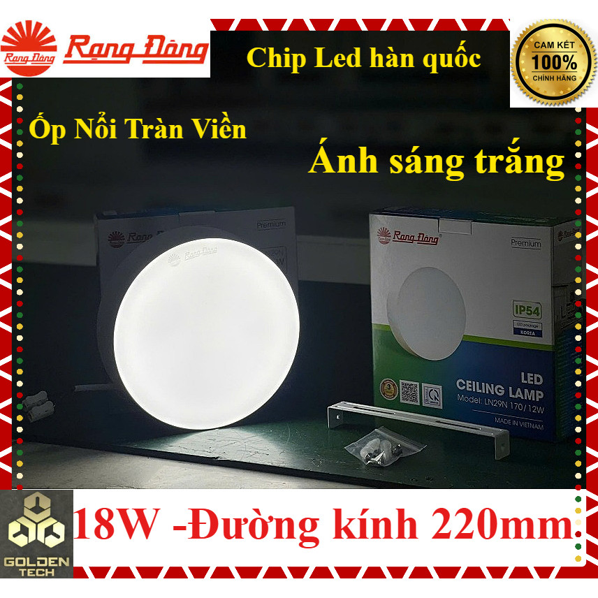(Chính hãng) Đèn Led ốp nổi tròn (Tràn Viền) 18W Rạng Đông -Đường kính 220mm -Ánh sáng trắng/ Đổi 3 