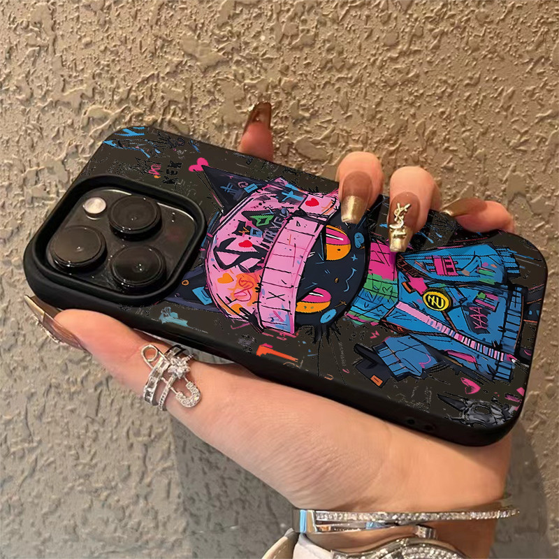 ốp lưng iPhone 11 12 13 14 15 16 Pro Max Street graffiti black cat Creative Tương thích với iPhone 1