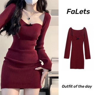 Đầm body đỏ giáng sinh Váy Tết dệt kim màu đỏ dáng ôm thời trang thu đông 2024 cho nữ