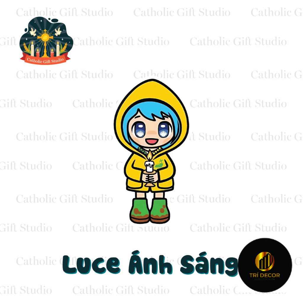 Móc Khoá Luce Ánh Sáng Mini 2D Hình Luce Cầm Nến Đáng Yêu, Ngộ Nghĩnh Catholic Gifts.