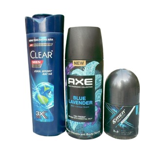 Combo 3 món tiện lợi cho nam : 1 Xịt khử mùi toàn thân AXE 50ml + 1 Dầu gội Clear men 70g + 1 Lăn khử mùi Xmen 25ml