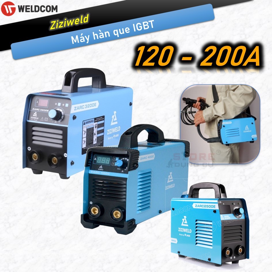 120-200A Máy hàn que Ziziweld công suất 4.7-9.4 KVA, các đời máy hàn que Zizi Zarc 2500 Zarc 3200E Z