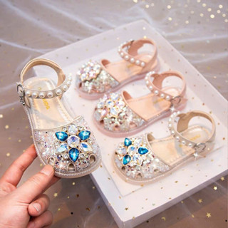 Sz 23-30 Sandal Công Chúa Đính Đá Kim Cương Lấp Lánh Quai Ngọc Khóa Dán Dép Rọ Đính Đá Cho Bé Gái Đi Chơi Đi Tiệc 2-6T 