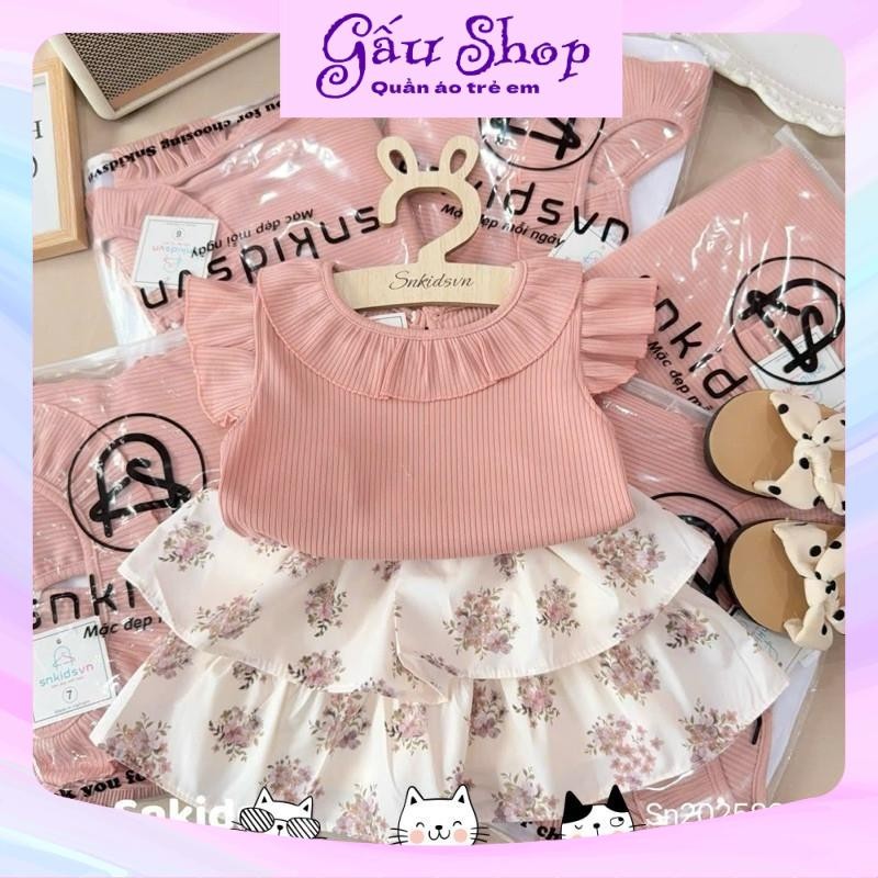 SN13 - Set bộ bé gái, Set áo tăm tay tiên chân váy hoa tầng cho bé gái