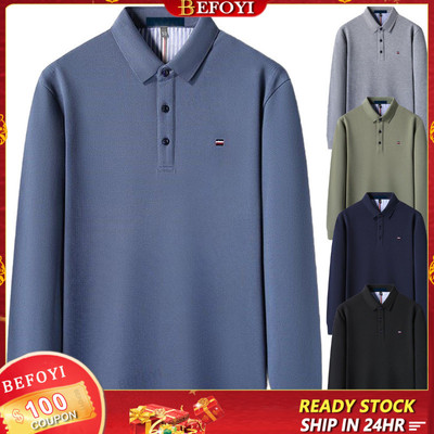 Áo Polo Nam Dài Tay Nguyên Chất Cotton Lỏng Lẻo Phù Hợp Với Công Sở Cổ Thêu Màu Trơn Top WW24