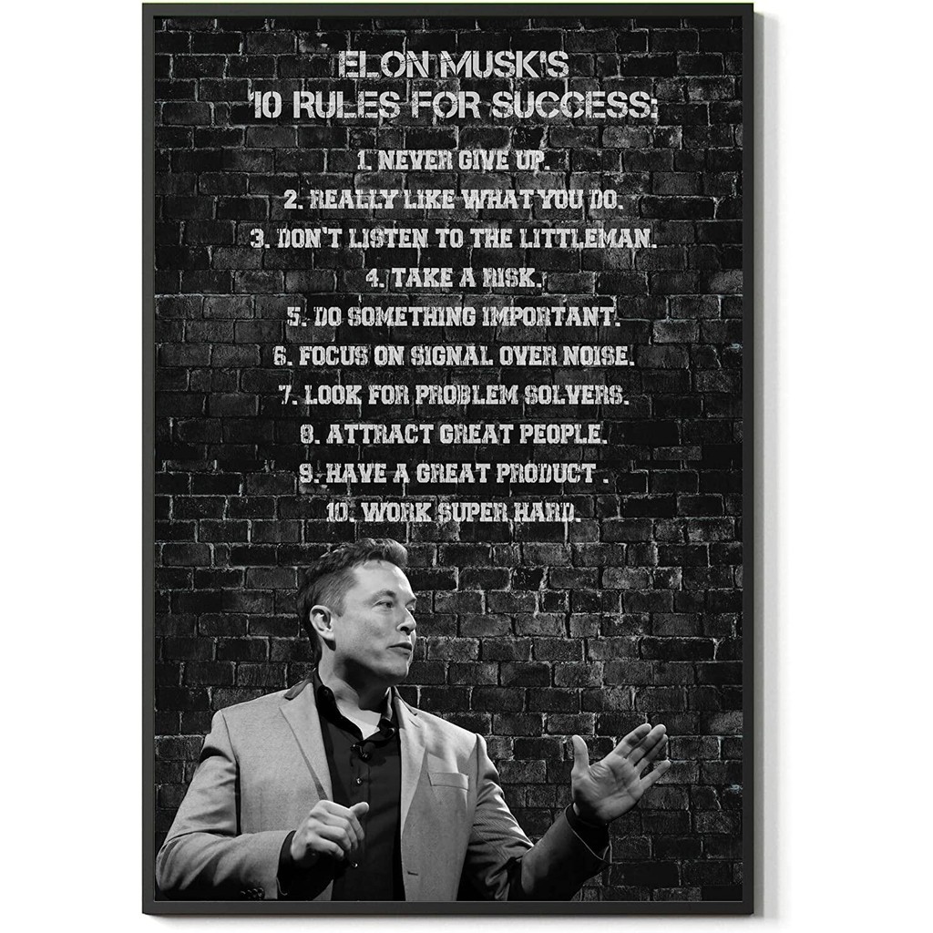 Elon Musk Quy Tắc Để Thành Công Nghệ Thuật Treo Tường Văn Phòng Nhà Trường Học Trang Trí Động Lực Cả
