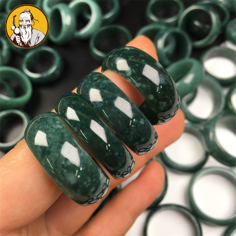 ((Ưu đãi đặc biệt) Jade A Goods Jade Blue Water Hazard Ring Type Jade Men Women Couples Wide Strip Nhà sản xuất