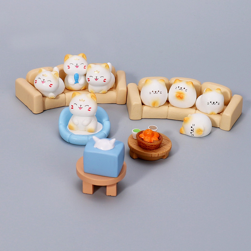 Đồ trang trí mèo thu nhỏ sáng tạo Phim hoạt hình Trang trí máy tính để bàn tự làm may mắn