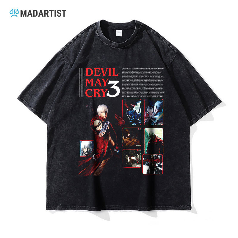 Devil May Cry MADARTIST Áo thun PC Game Dante Rửa Vintage Tay Ngắn Nam