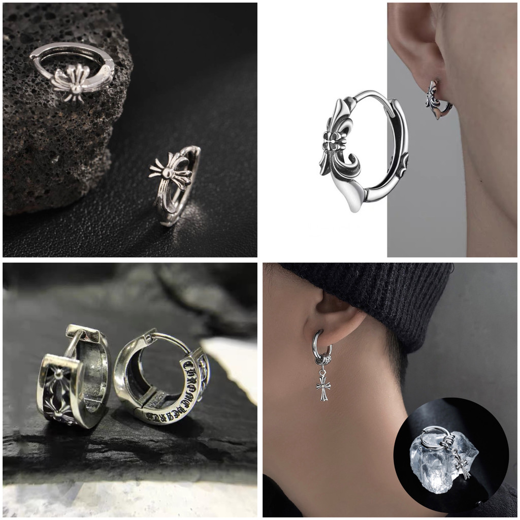 Bông tai khuyên chrome hearts bạc S925 nam nữ tròn vòng không gỉ hoa tai đẹp kim cương nụ thời trang đơn giản giá rẻ