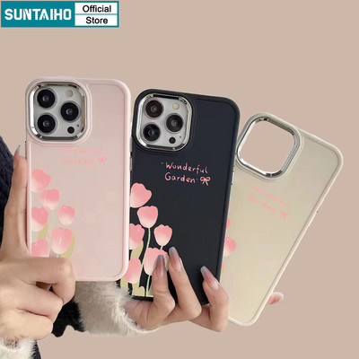 Suntaiho Thẩm Mỹ Thanh Lịch Vỏ Điện Thoại Họa Tiết Hoa Tulip Màu Hồng Cho Iphone 16 15 14 12 13 11 Pro Max IP 7 8 Plus Iphon X Xs XR Xs Max Silicon Mềm Cao Cấp Chống Sốc Ốp Lưng