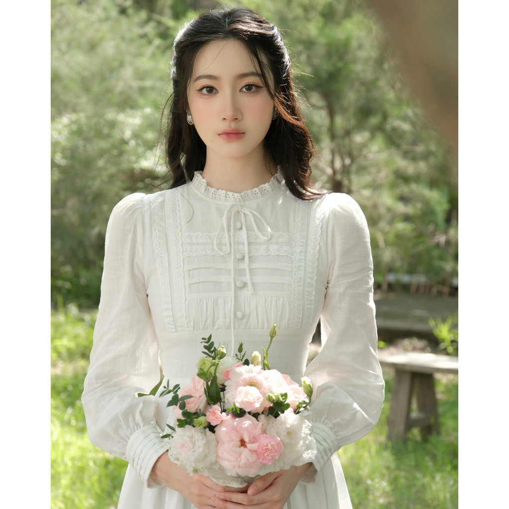 Váy đầm tiểu thư trắng sang chảnh thanh lịch tay dài phồng COQUI, đầm dáng ngắn xoè cổ điển LIRA DRESS, Đầm dự tiệc | BigBuy360 - bigbuy360.vn