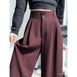  Quần Âu nữ cạp cao màu đỏ Ankola quần ống rộng ống đứng cạp chun mẫu mới lót nhung 2024 