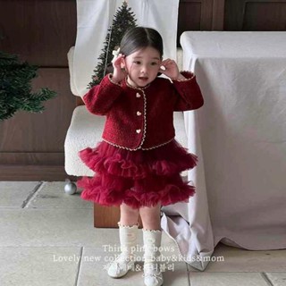 [Sale] Cá Mập Con - S772: Sét Váy Dạ + Áo Choàng Dạ Đỏ Công Chúa Bé Gái QCCC