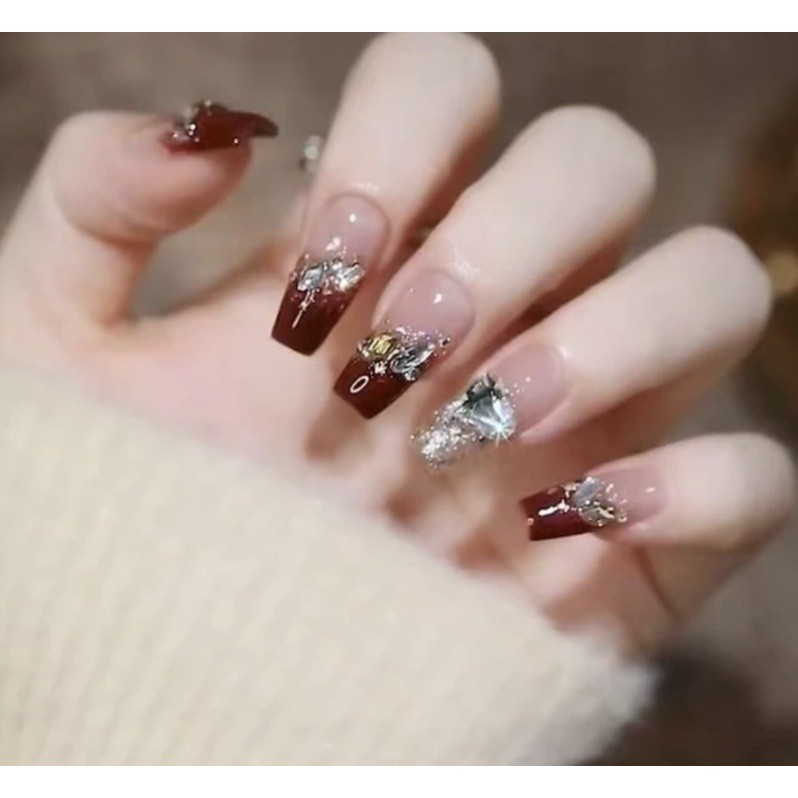 Ảnh 9 của Móng tay giả BEABIAI Nail box kèm keo gắn, dáng ngắn, dài, thiết kế trơn, đính đá sang trọng