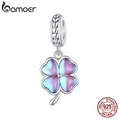 Bamoer 925 Sterling Sliver Charm Hạt Bốn Lá Thiết Kế Cỏ Ba Lá Đơn Giản DIY Cho Vòng Tay Nữ BSC899