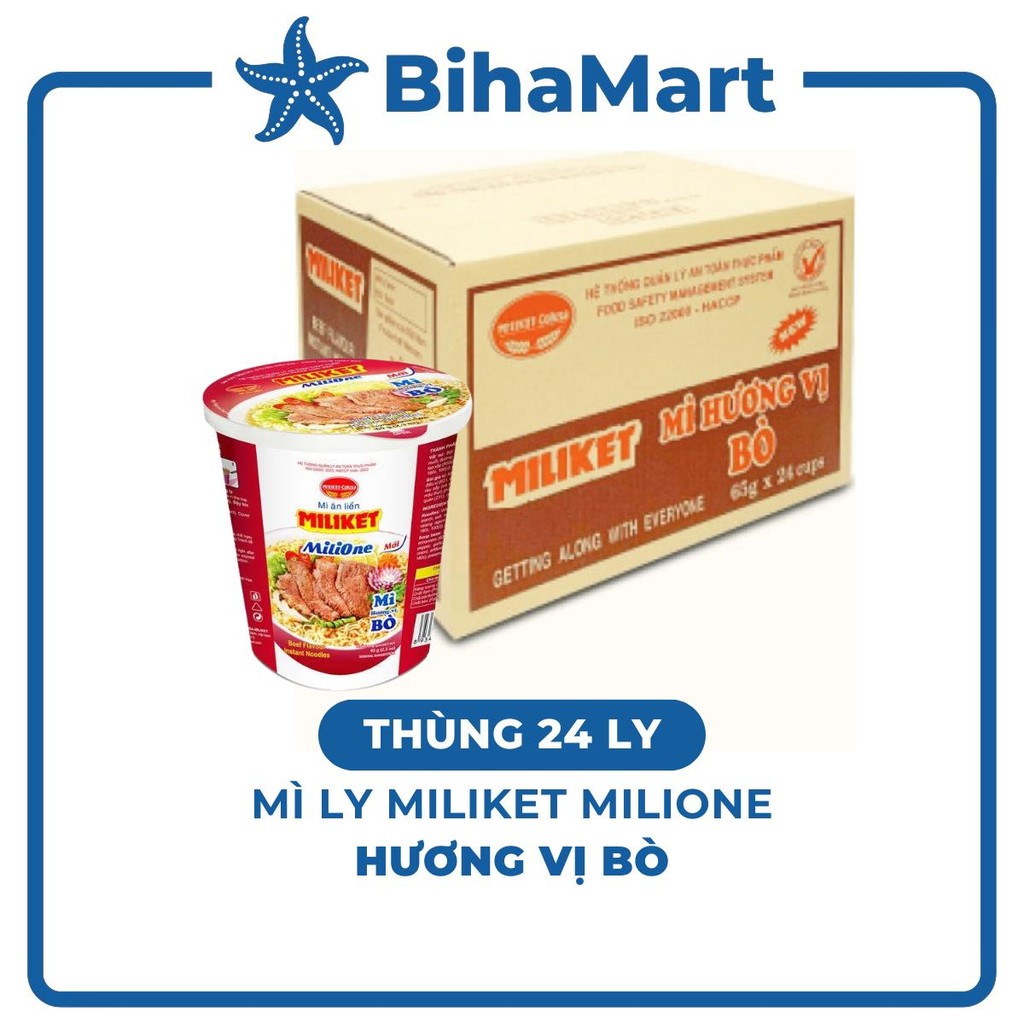 [THÙNG 24 LY] - COLUSA - Mì ly Miliket hương vị Bò, Mì Miliket ly Bò, Mì bò ly Miliket, Miliket mì l