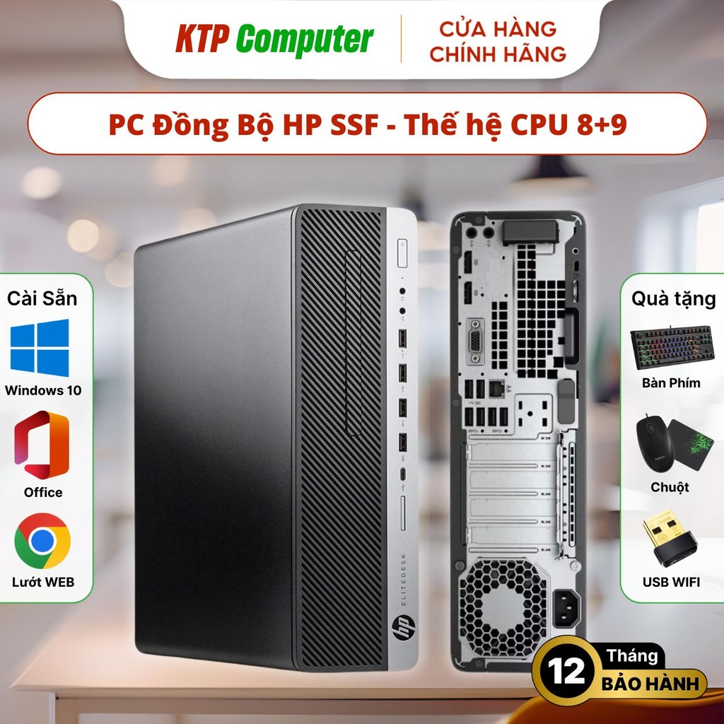 Máy Tính Đồng Bộ HP SSF - Core i3/i5/i7 Gen 8+9, RAM 8GB, SSD 256GB kèm Phím, Chuột, USB WIFI.
