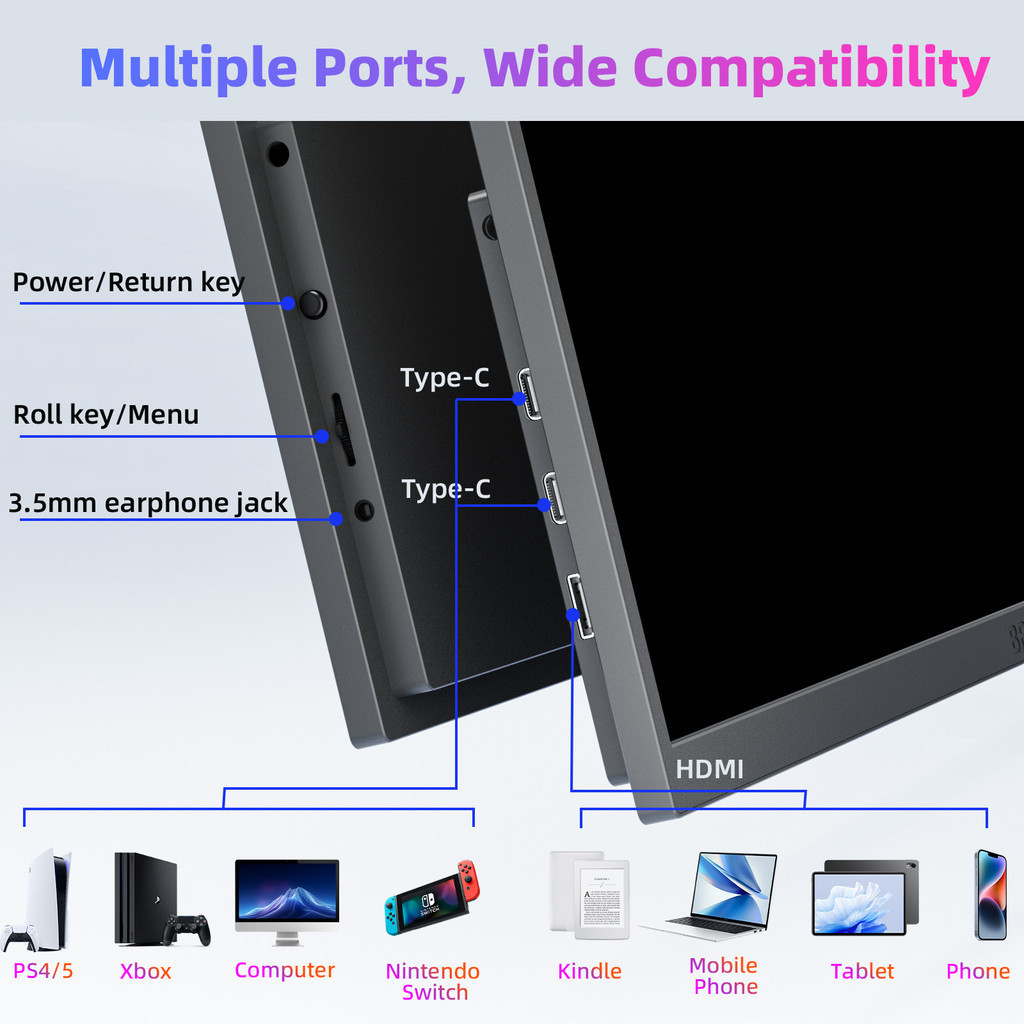 GOOJODOQ Màn hình mở rộng  Màn hình 14 / 15.6 / 16 / 18.5 inch Màn hình IPS góc rộng 1080P FHD Hình ảnh sống động Siêu mỏng & Thiết kế di động | BigBuy360 - bigbuy360.vn